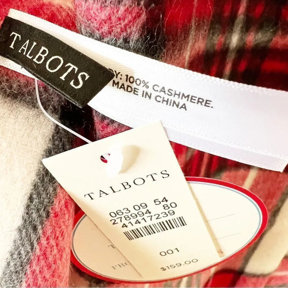 Talbots Pure Cashmere Red Plaid Rectangle Scarf Oversized Warmth Gift Giving New - Picture 4 of 8